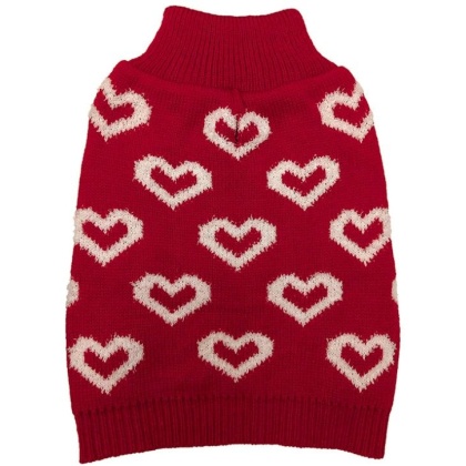 Fashion Pet All Over Hearts Dog Sweater Red - Small