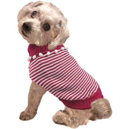 Fashion Pet Pom Pom Stripe Dog Sweater Raspberry - Small