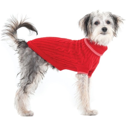 Fashion Pet Cable Knit Dog Sweater - Red - X-Small (8\