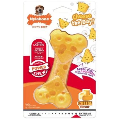 Nylabone Power Chew Cheese Bone Dog Toy - Wolf (Dogs up to 35 lbs)