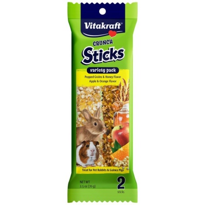 Vitakraft Crunch Sticks Rabbit & Guinea Pig Treats Variety Pack - Popped Grains & Apple - 2 Pack