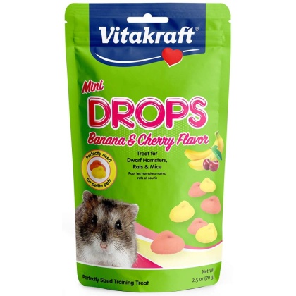 Vitakraft Mini Drops Treat for Hamsters, Rats & Mice - Banana & Cherry Flavor - 2.5 oz