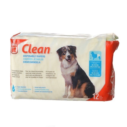 Dog It Clean Disposable Diapers - Large - 12 Pack - 35-55 lb Dogs - (18-22.5\