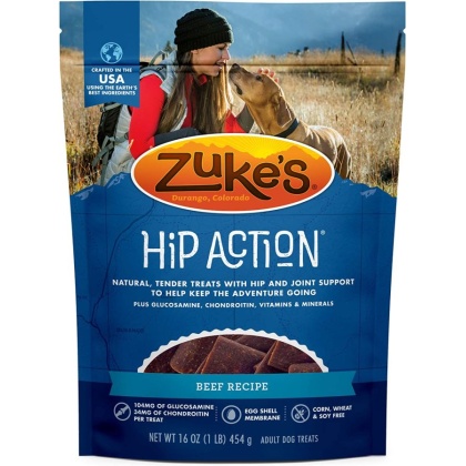 Zukes Hip Action Hip & Joint Supplement Dog Treat - Roasted Beef Recipe - 1 lb
