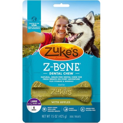Zukes Z-Bones Dental Chews - Clean Apple Crisp - Large (6 Pack - 15 oz)