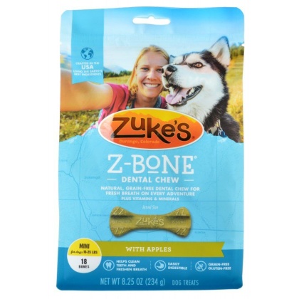 Zukes Z-Bones Dental Chews - Clean Apple Crisp - Mini (18 Pack - 9 oz)