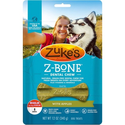 Zukes Z-Bones Dental Chews - Clean Apple Crisp - Regular (8 Pack - 12 oz)