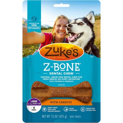 Zukes Z-Bones Dental Chews - Clean Carrot Crisp - Large (6 Pack - 15 oz)