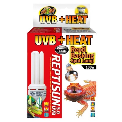 Zoo Med Heat + UVB Combo Pack - 100 Watt Basking Spot Lamp + 5.0 UVB Compact Flourescent