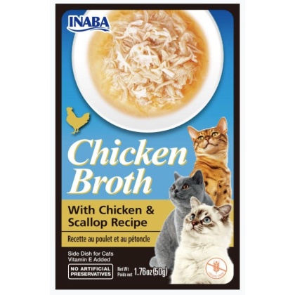 Inaba Chicken Broth with Chicken and Scallop Recipe Side Dish for Cats - 1.76 oz
