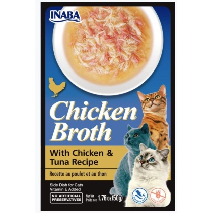 Inaba Chicken Broth with Chicken and Tuna Recipe Side Dish for Cats - 1.76 oz