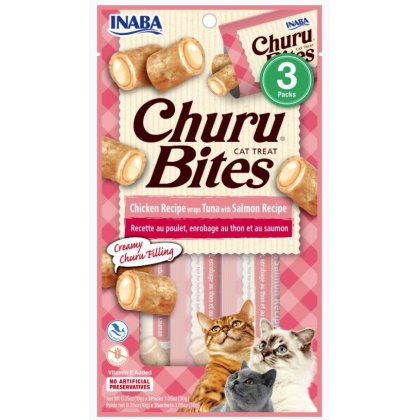 Inaba Churu Bites Cat Treat Chicken Recipe wraps Tuna with Salmon Recipe - 3 count