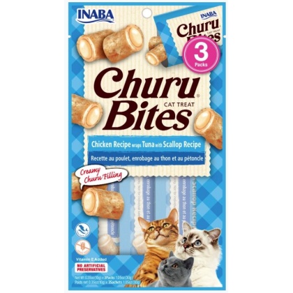 Inaba Churu Bites Cat Treat Chicken Recipe wraps Tuna with Scallop Recipe - 3 count