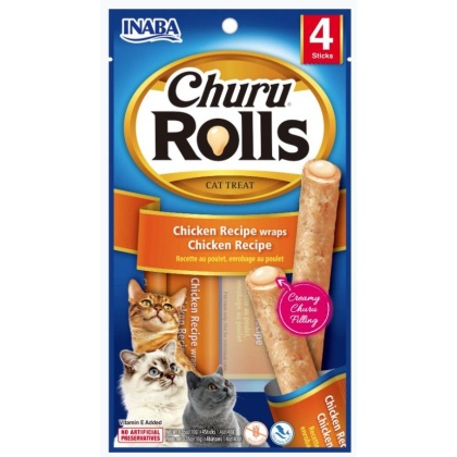 Inaba Churu Rolls Cat Treat Chicken Recipe wraps Chicken Recipe - 4 count