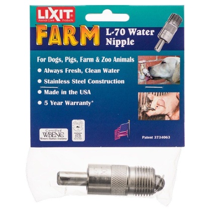 Lixit Water Nipple for Pets, Farm & Zoo Animals - L-70 - (MPT - Fits 1/2