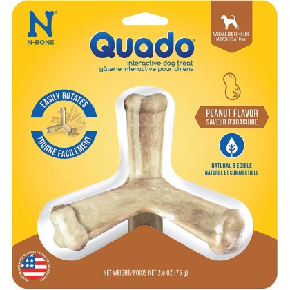 N-Bone Quado Interactive Dog Treat - Peanut Flavor - Average Joe - 1 Pack - Dogs 13-40 lbs - (4.5