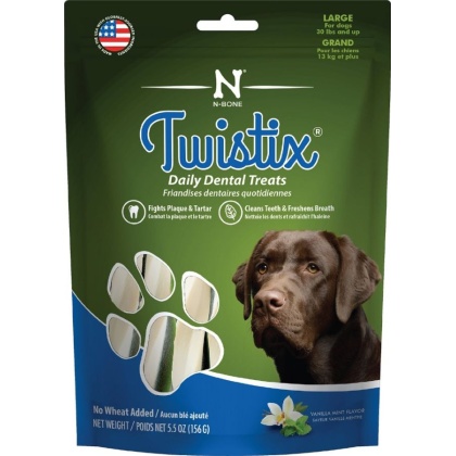 Twistix Wheat Free Dental Dog Treats - Vanilla Mint Flavor - Large - For Dogs 30 lbs & Up - (5.5 oz)