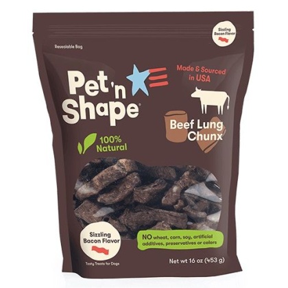 Pet \'n Shape Natural Beef Lung Chunx Dog Treats - Sizzling Bacon Flavor - 1 lb Bag