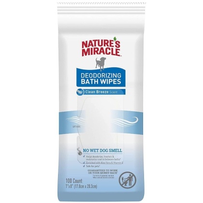 Natures Miracle Deodorizing Bath Wipes for Dogs Clean Breeze Scent - 100 count