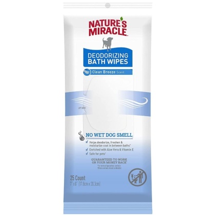 Natures Miracle Deodorizing Bath Wipes for Dogs Clean Breeze Scent - 25 count
