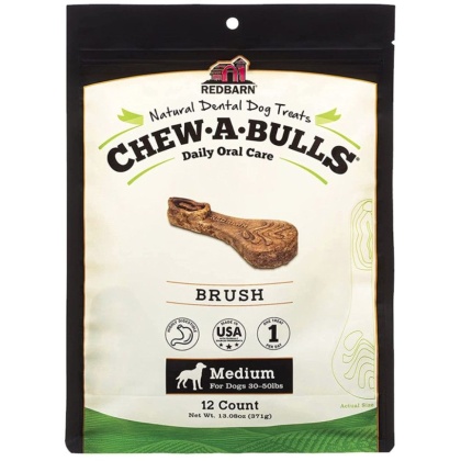 Redbarn Pet Products Chew-A-Bulls Brush Dental Dog Treats Medium - 12 count
